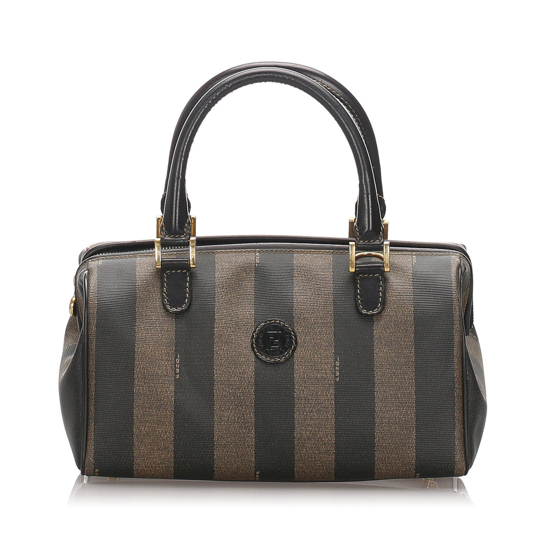 Pre-Loved Fendi Brown PVC Plastic Mini Pequin Boston Bag Italy