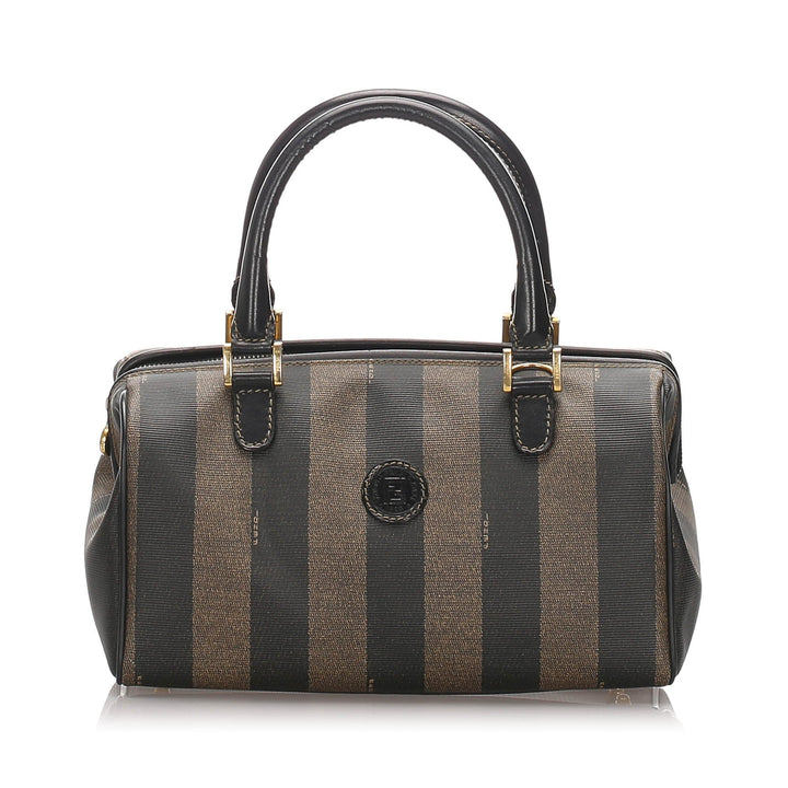 Pre-Loved Fendi Brown PVC Plastic Mini Pequin Boston Bag Italy