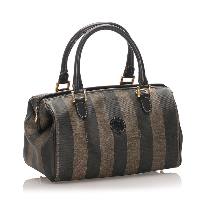 Pre-Loved Fendi Brown PVC Plastic Mini Pequin Boston Bag Italy