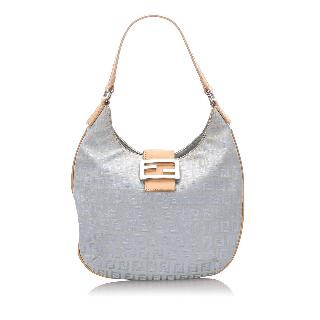 Pre-Loved Fendi Blue Light Canvas Fabric Zucchino Hobo Bag Italy