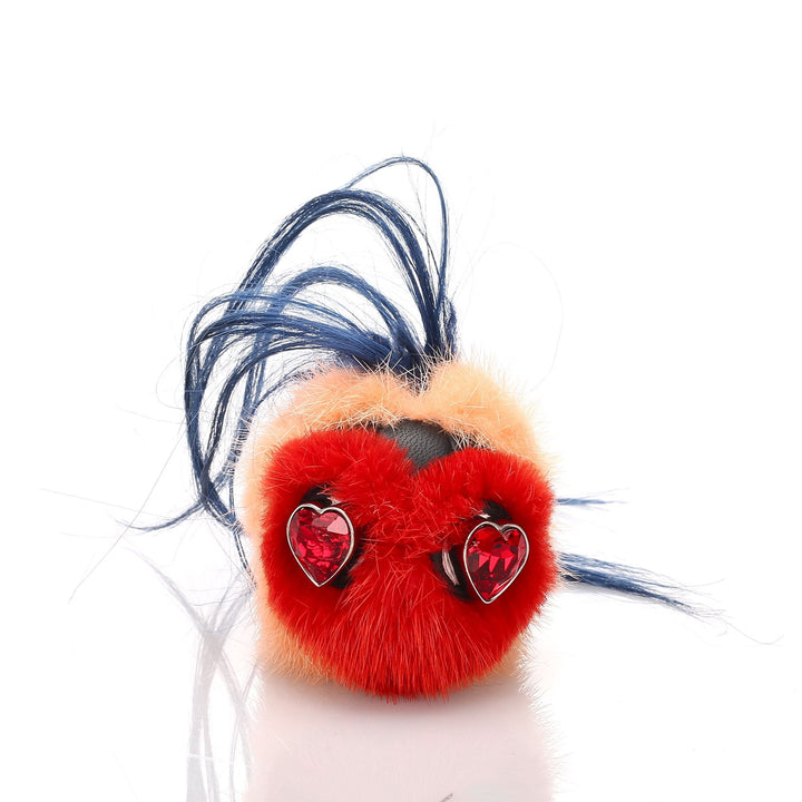Pre-Loved Fendi Red Fur Natural Material Heart Bug Bag Charm Italy
