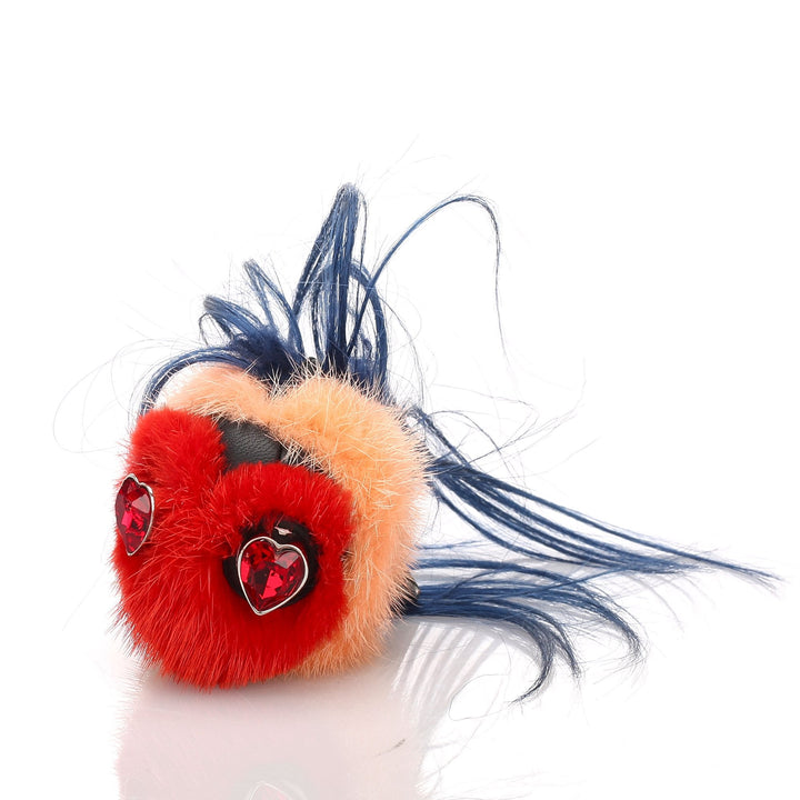Pre-Loved Fendi Red Fur Natural Material Heart Bug Bag Charm Italy
