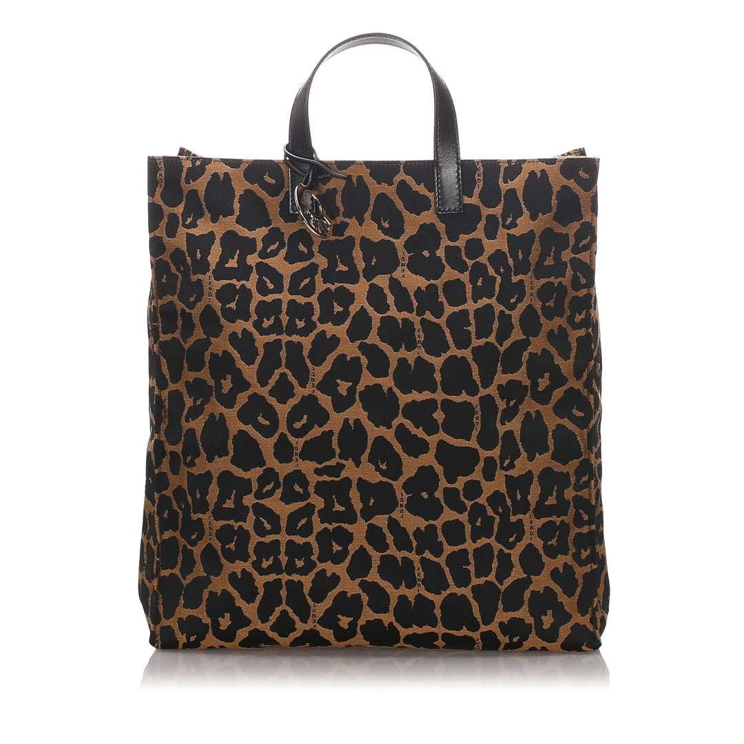 Pre-Loved Fendi Brown Dark Canvas Fabric Leopard Print Handbag Italy