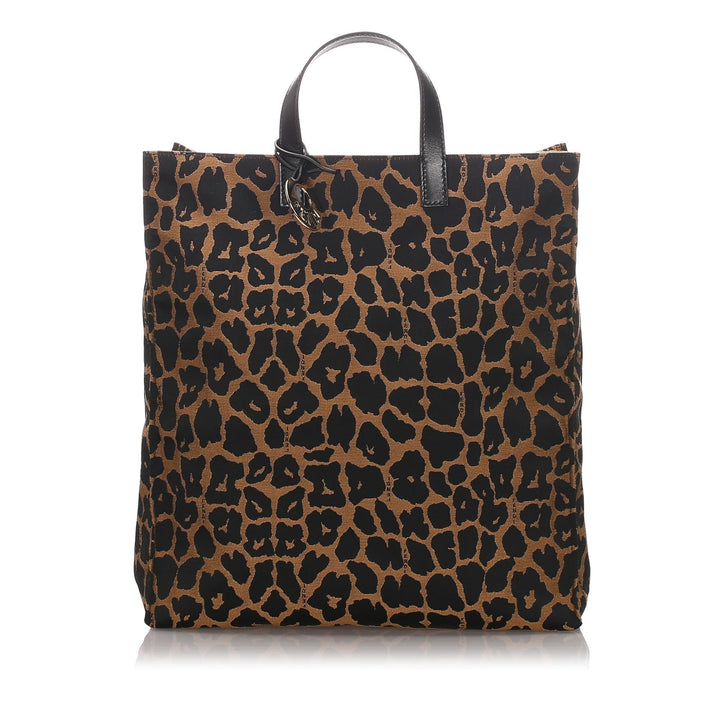 Pre-Loved Fendi Brown Dark Canvas Fabric Leopard Print Handbag Italy