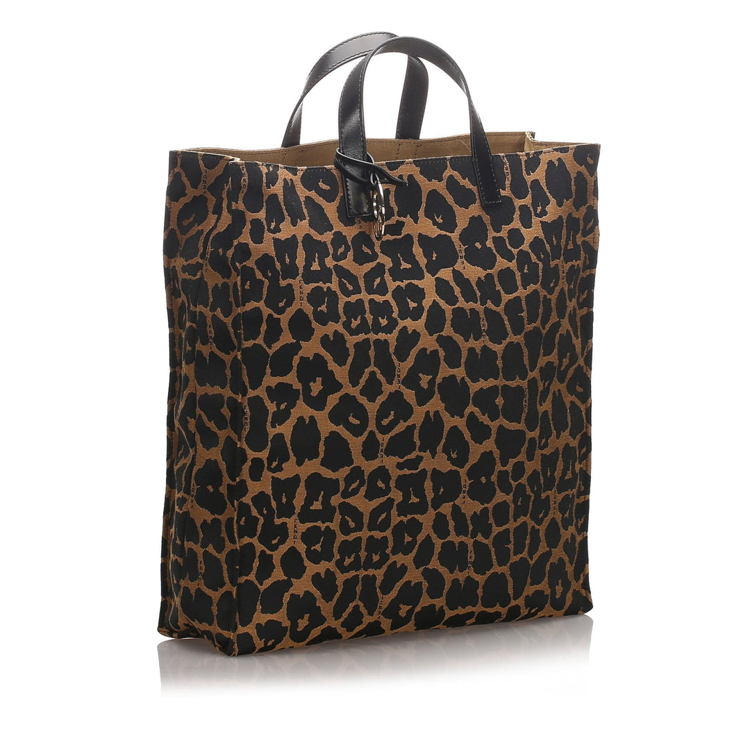 Pre-Loved Fendi Brown Dark Canvas Fabric Leopard Print Handbag Italy