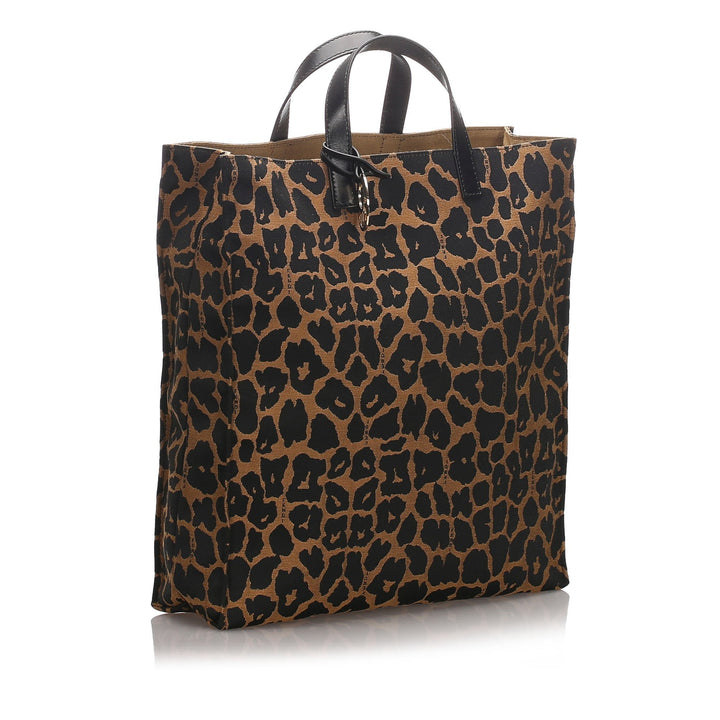 Pre-Loved Fendi Brown Dark Canvas Fabric Leopard Print Handbag Italy