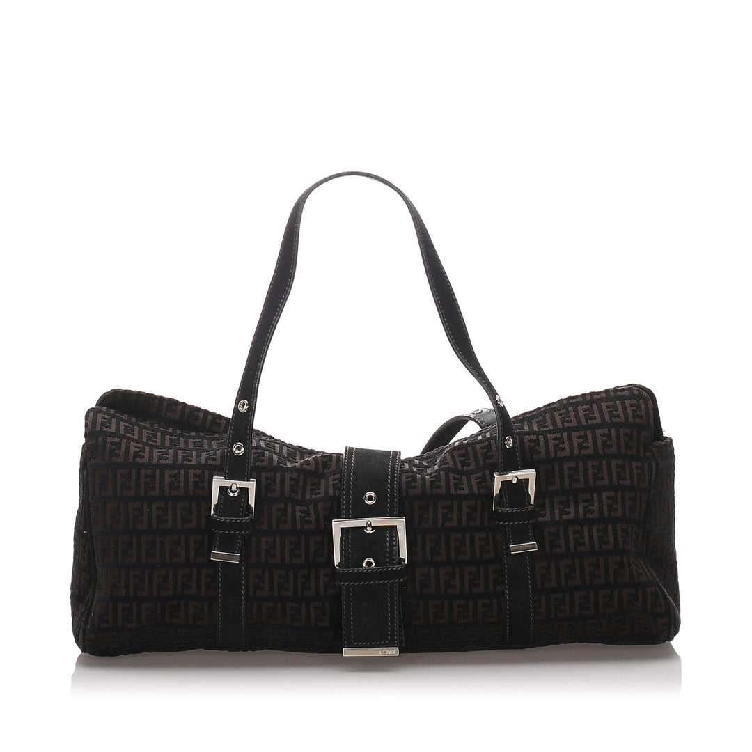 Pre-Loved Fendi Brown Dark Canvas Fabric Zucchino Shoulder Bag Italy
