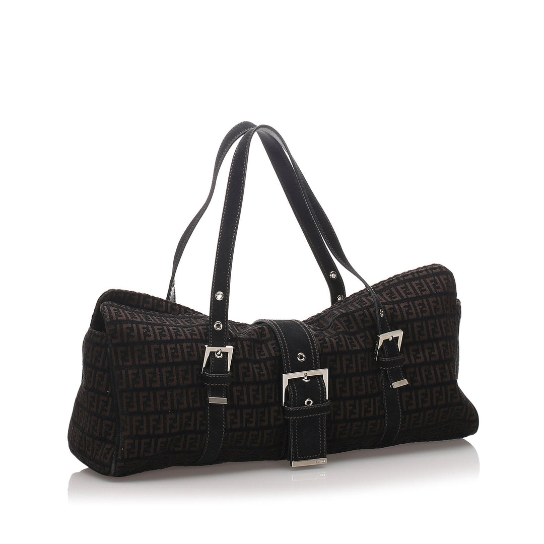 Pre-Loved Fendi Brown Dark Canvas Fabric Zucchino Shoulder Bag Italy