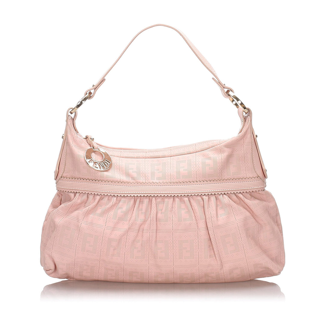 Pre-Loved Fendi Pink Calf Leather Zucca Perforated Chef Shoulder Bag Italy