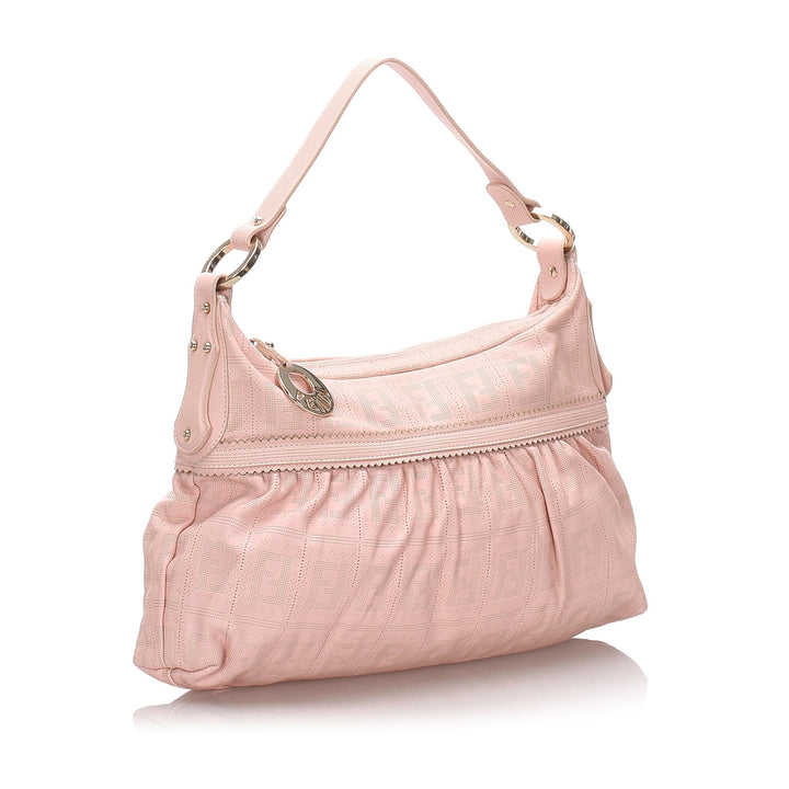 Pre-Loved Fendi Pink Calf Leather Zucca Perforated Chef Shoulder Bag Italy