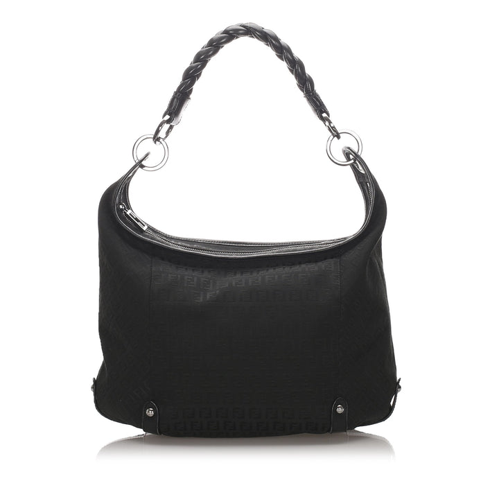 Pre-Loved Fendi Black Canvas Fabric Zucchino Shoulder Bag Italy