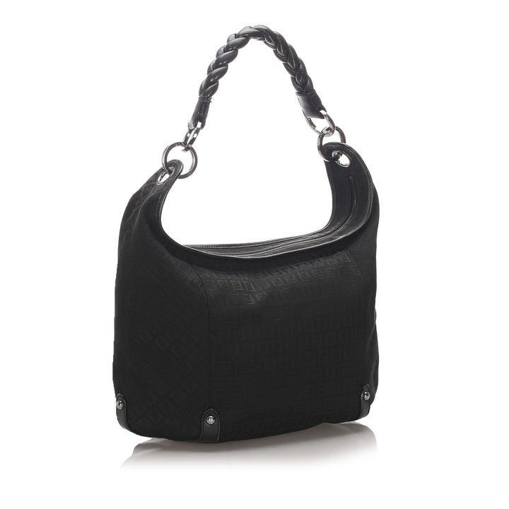 Pre-Loved Fendi Black Canvas Fabric Zucchino Shoulder Bag Italy