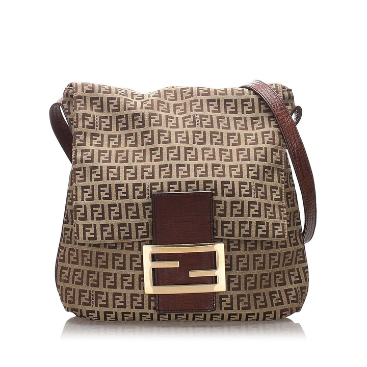 Pre-Loved Fendi Brown Dark Canvas Fabric Zucchino Crossbody Bag Italy