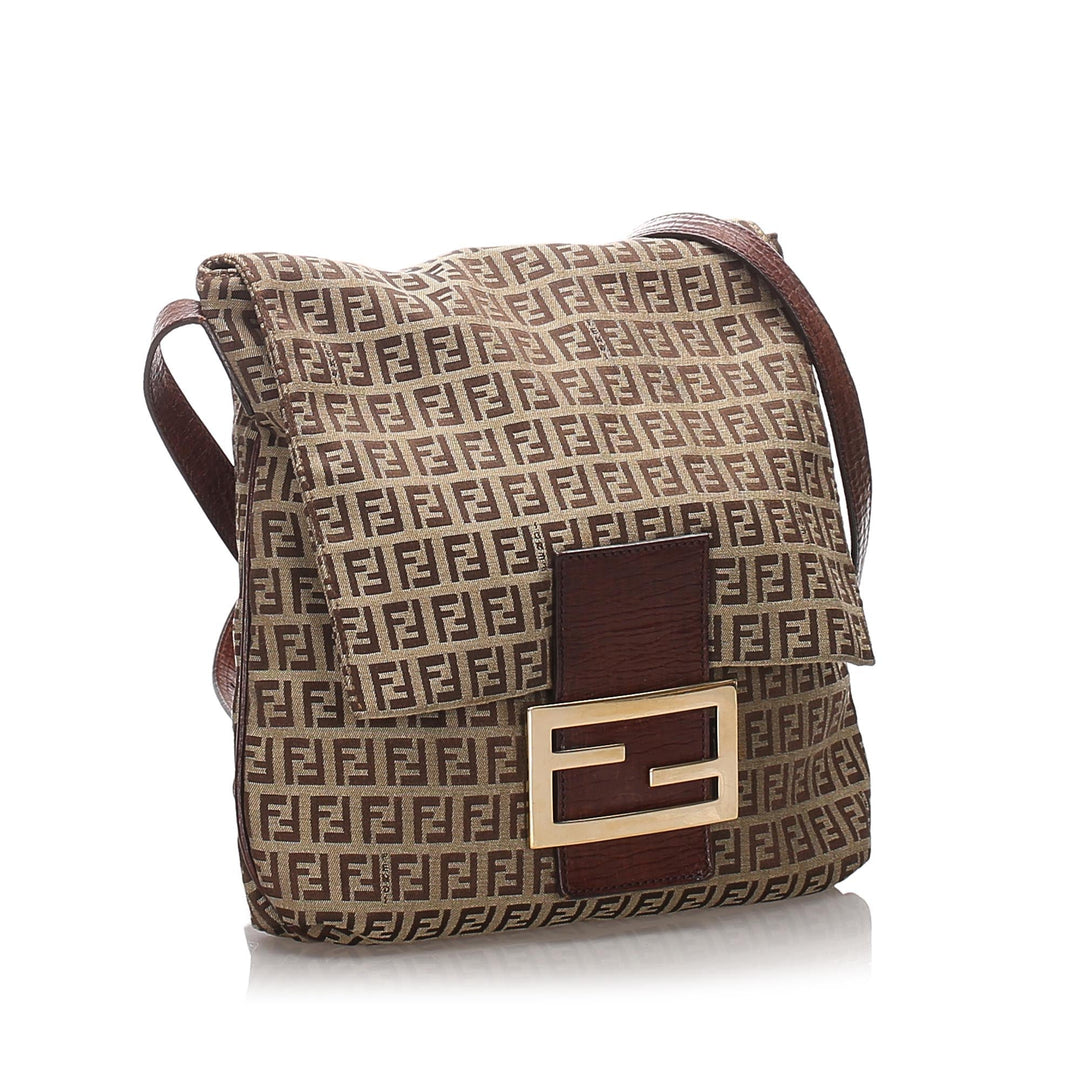 Pre-Loved Fendi Brown Dark Canvas Fabric Zucchino Crossbody Bag Italy
