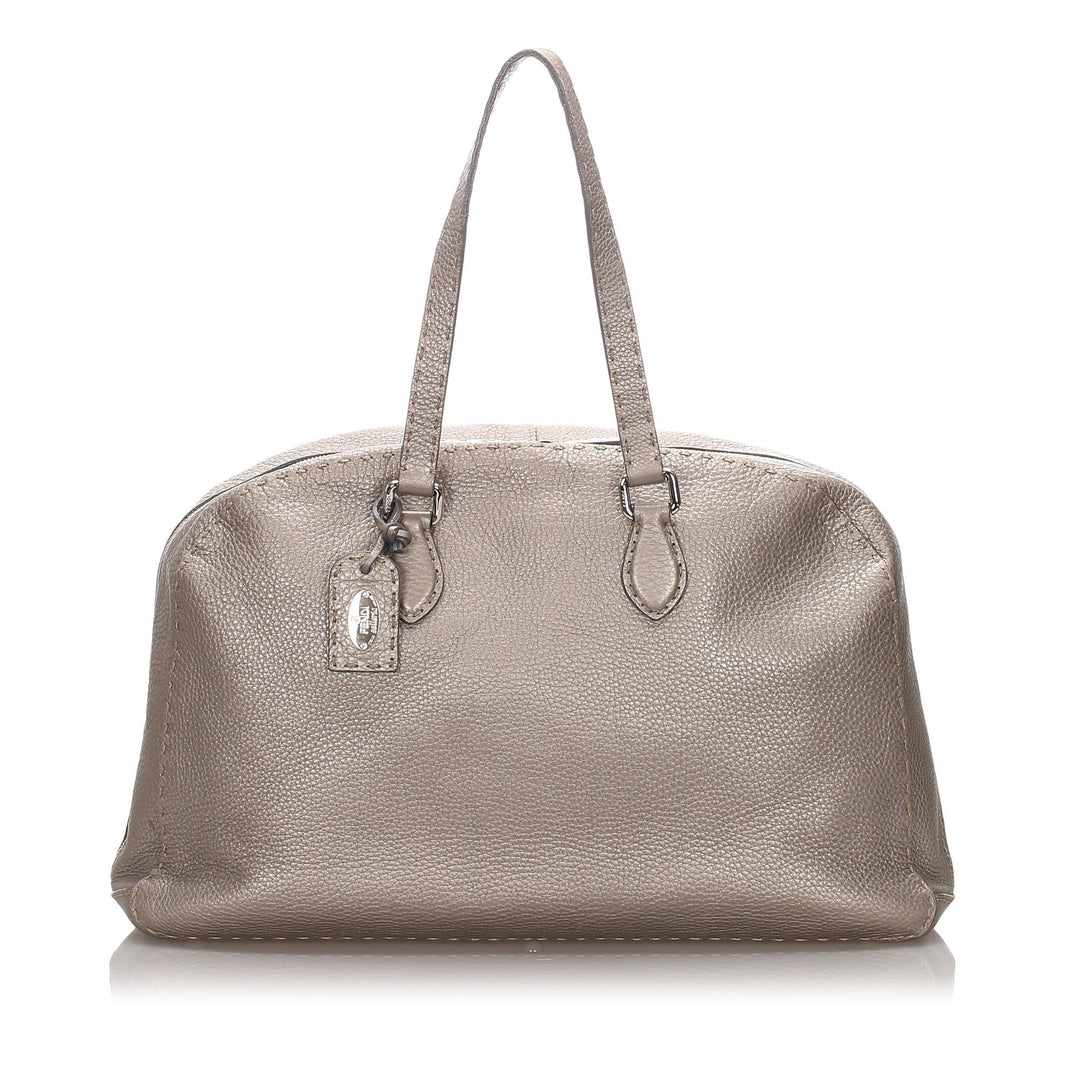 Pre-Loved Fendi Brown Bronze Calf Leather Selleria Shoulder Bag Italy