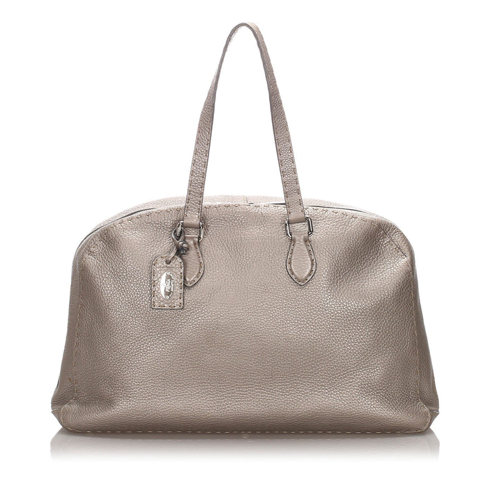 Pre-Loved Fendi Brown Bronze Calf Leather Selleria Shoulder Bag Italy