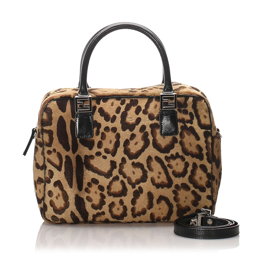 Pre-Loved Fendi Brown Leopard Print Pony Hair Satchel Italy