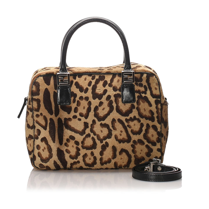 Pre-Loved Fendi Brown Leopard Print Pony Hair Satchel Italy