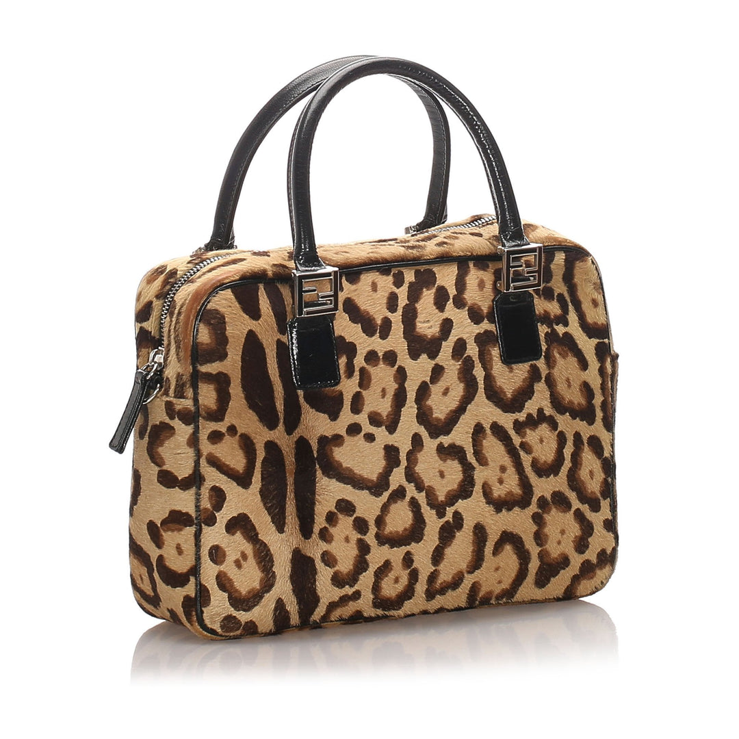 Pre-Loved Fendi Brown Leopard Print Pony Hair Satchel Italy