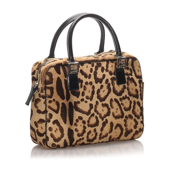 Pre-Loved Fendi Brown Leopard Print Pony Hair Satchel Italy