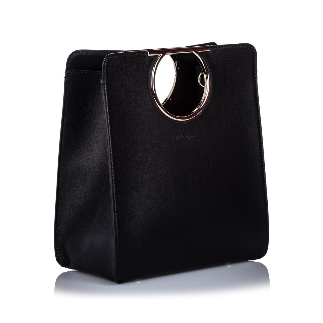 Pre-Loved Ferragamo Black Calf Leather Gancini Handle Tote Bag Italy