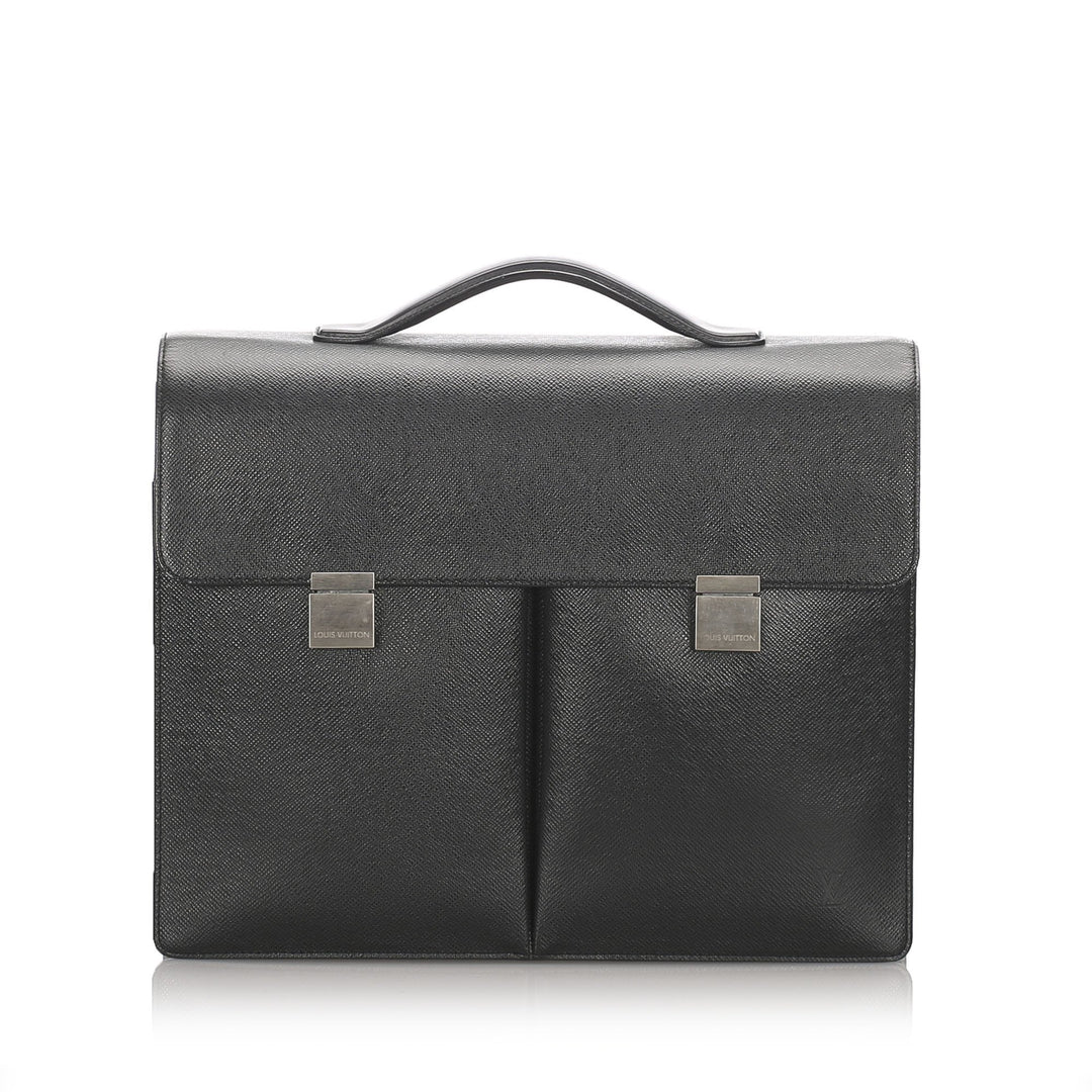 Pre-Loved Louis Vuitton Black Calf Leather Serviette Kazan Briefcase France