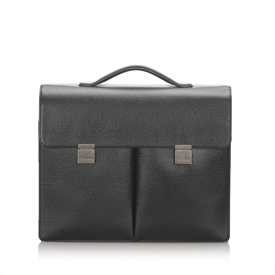 Pre-Loved Louis Vuitton Black Calf Leather Serviette Kazan Briefcase France