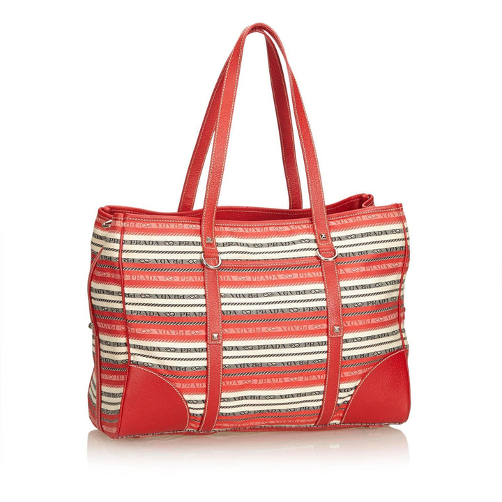 Pre-Loved Prada Red Jacquard Fabric Striped Tote Bag Italy