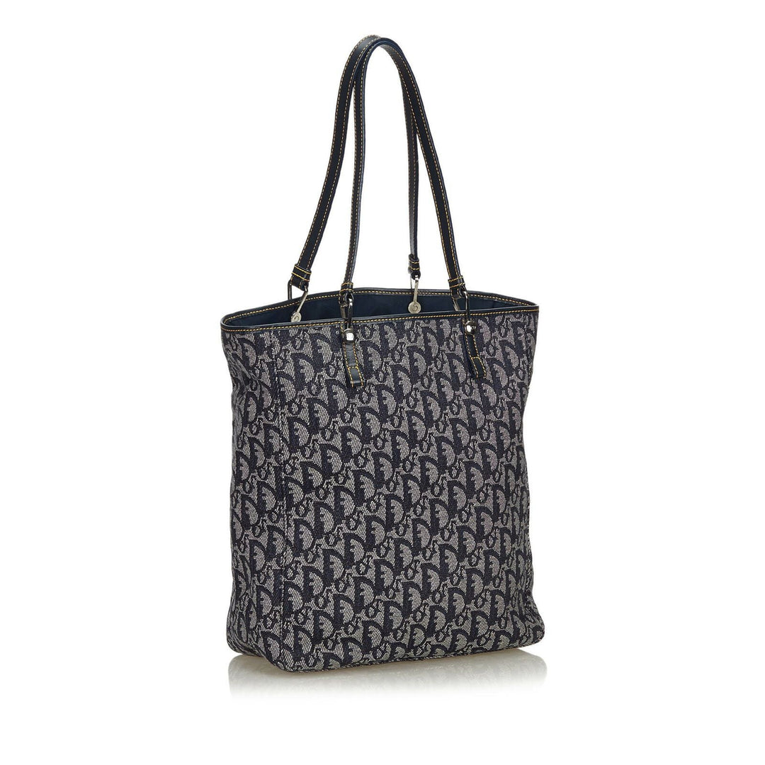 Pre-Loved Di**r Gray Canvas Fabric Oblique Tote Bag Italy