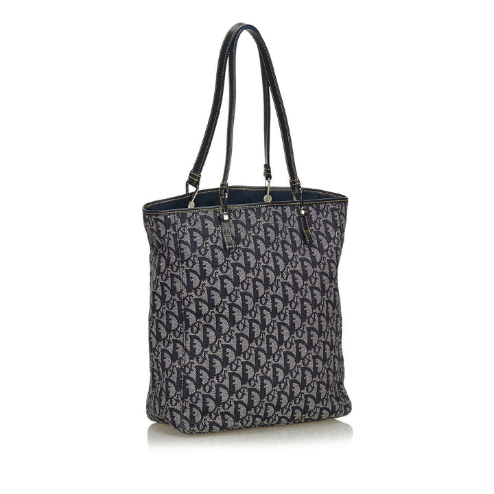 Pre-Loved Di**r Gray Canvas Fabric Oblique Tote Bag Italy