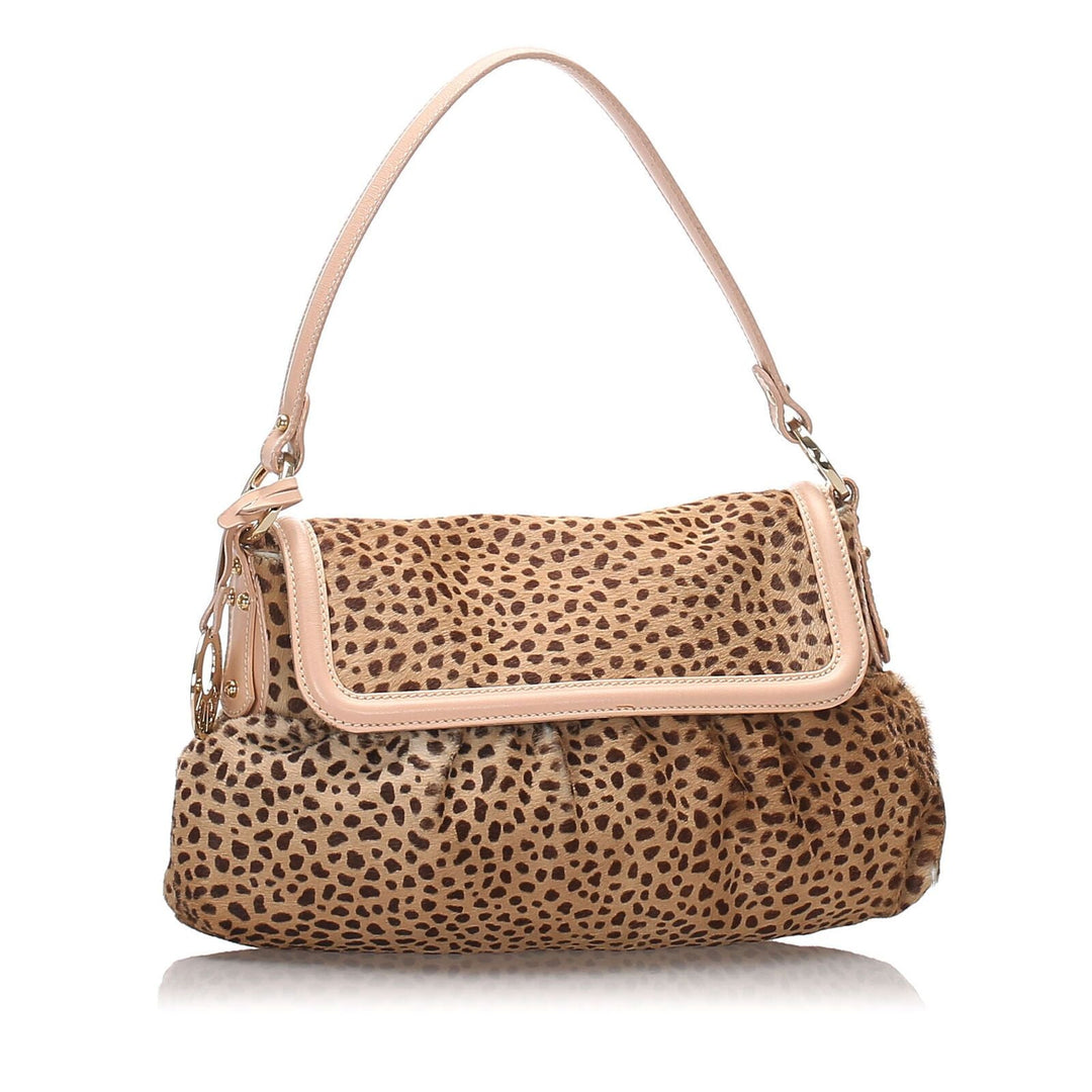 Pre-Loved Fendi Brown Leopard Print Pony Hair Chef Shoulder Bag Italy