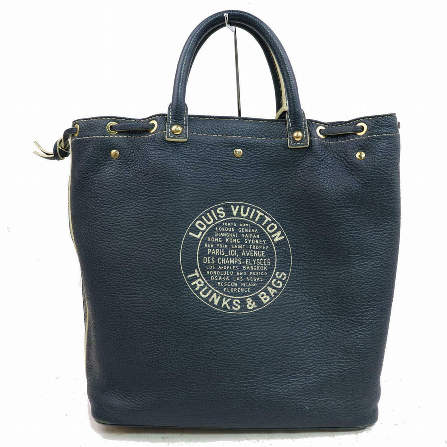 Louis Vuitton Tote Bag Navy Blue Leather  (SHC7-10272)