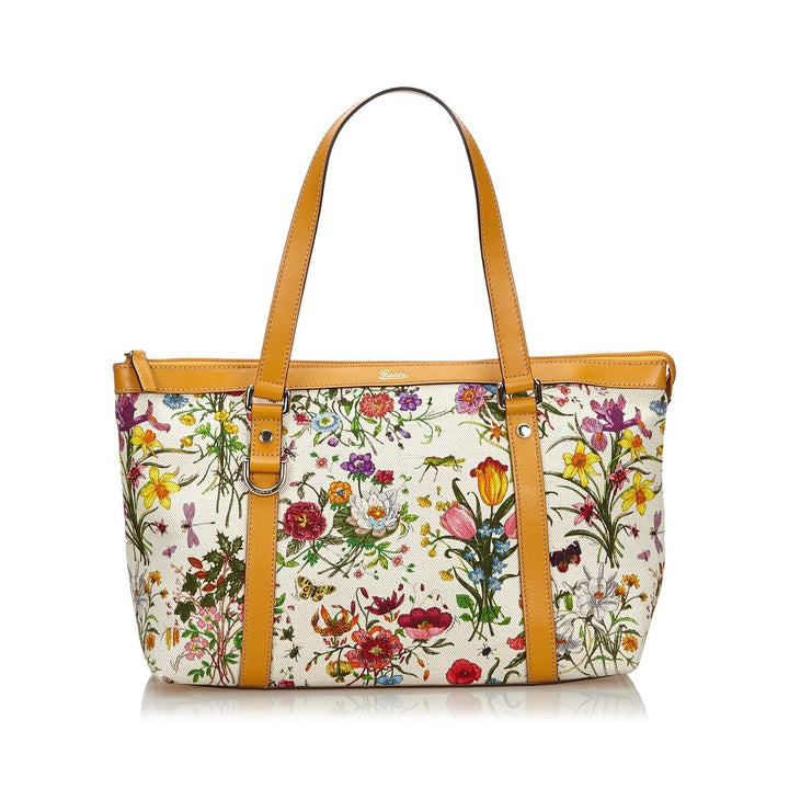 Pre-Loved G*G White Ivory Canvas Fabric Flora Abbey Tote Bag Italy