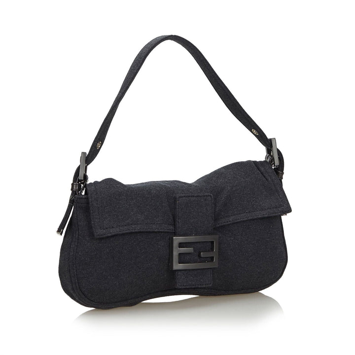 Pre-Loved Fendi Gray Dark Cotton Fabric Mamma Baguette ITALY