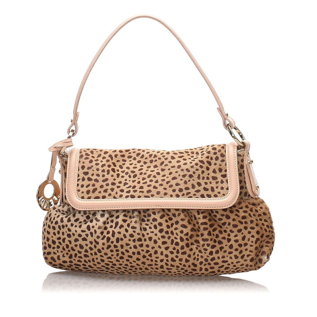 Pre-Loved Fendi Brown Leopard Print Pony Hair Chef Shoulder Bag Italy