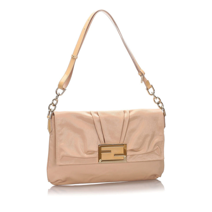 Pre-Loved Fendi Brown Beige Nylon Fabric Mia Shoulder Bag Italy