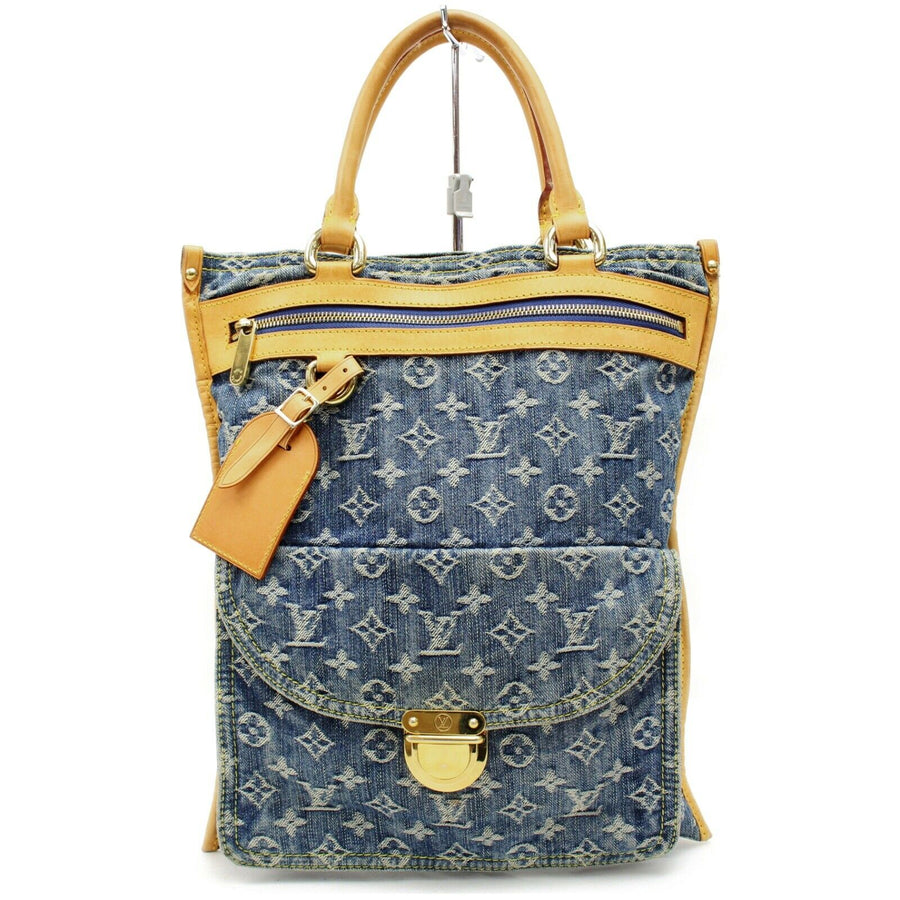 Louis Vuitton Tote Bag Flat Shopper Blue Monogram Denim  (SHC7-10209)