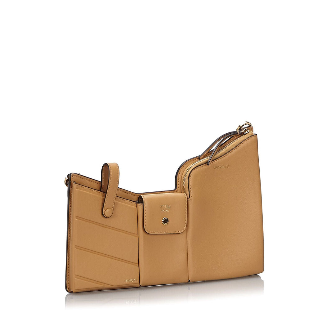 Pre-Loved Fendi Brown Beige Others Leather 3 Pockets Mini Crossbody Bag Italy