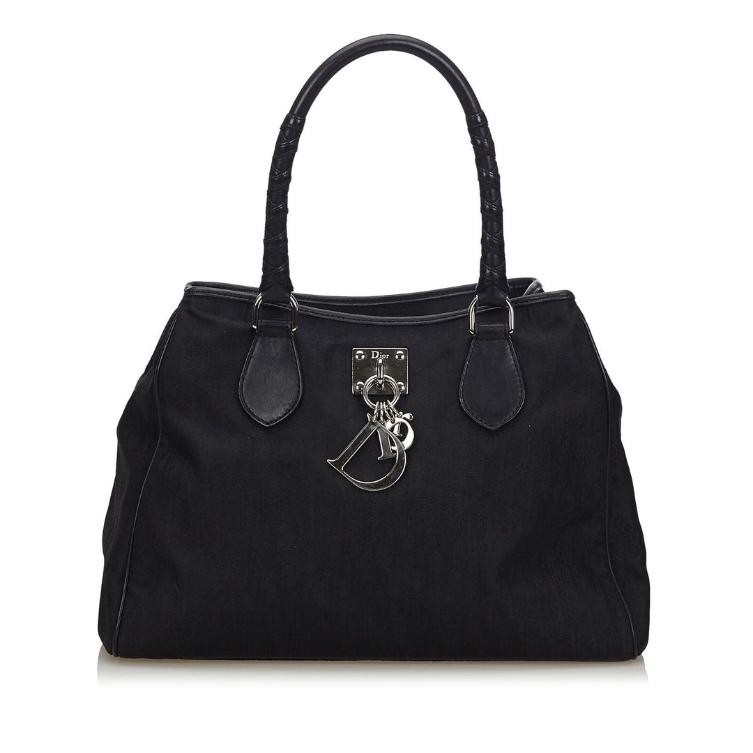 Pre-Loved Di**r Black Canvas Fabric Oblique Lovely Tote Bag Italy