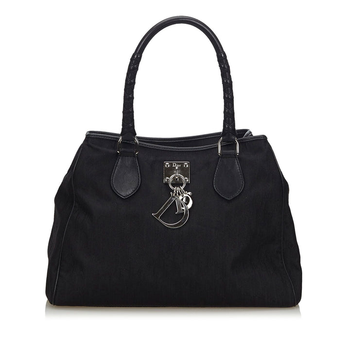 Pre-Loved Di**r Black Canvas Fabric Oblique Lovely Tote Bag Italy