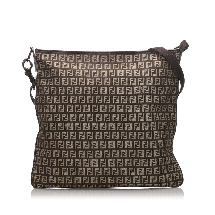 Pre-Loved Fendi Brown Dark Canvas Fabric Zucchino Crossbody Bag Italy