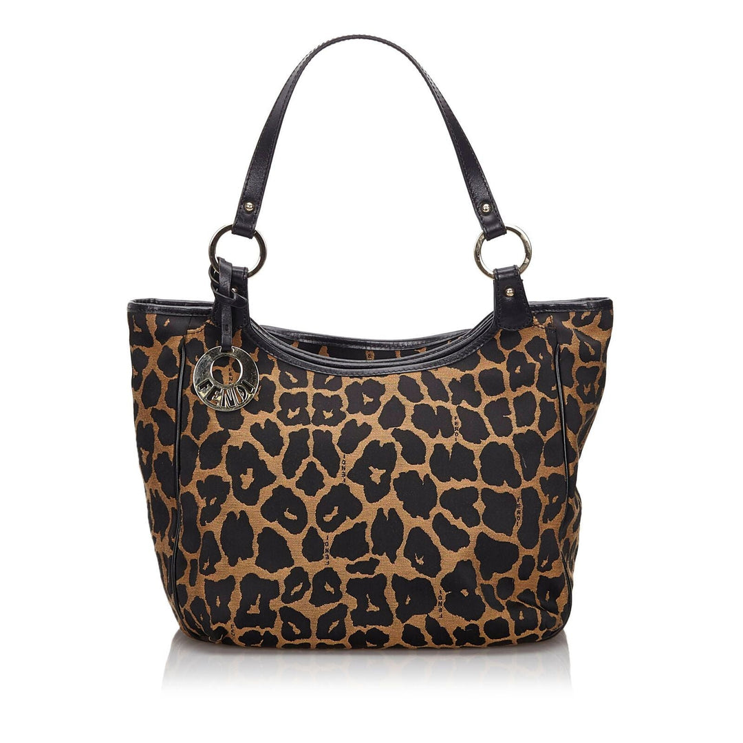 Pre-Loved Fendi Brown Beige Canvas Fabric Leopard Print Handbag Italy