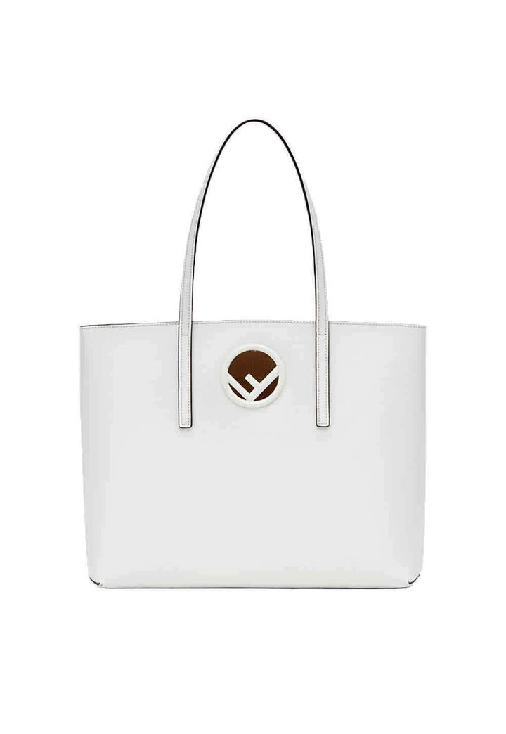 Fendi Ladies Tote bag New Shopping Logo White Leather New Shopper Logo Bag