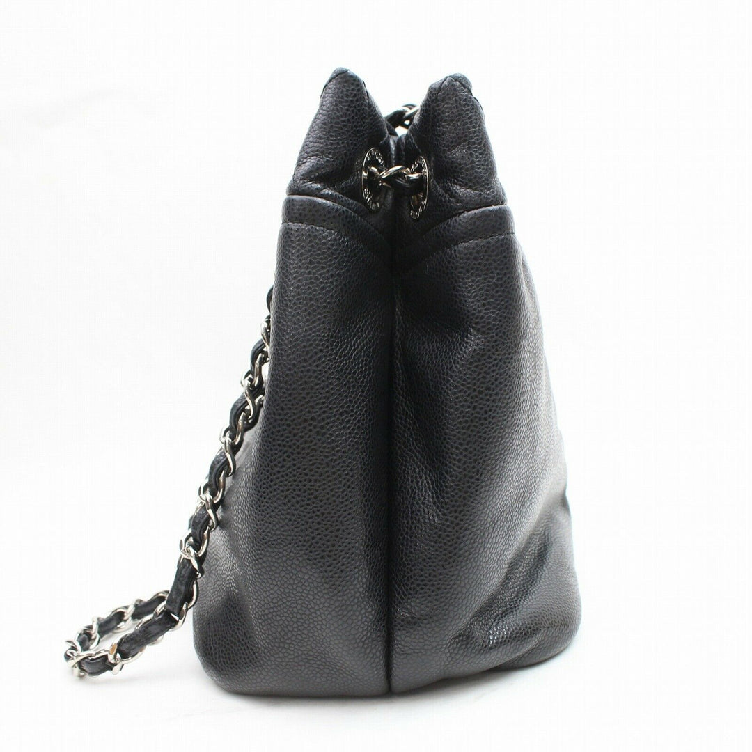 C*C Tote Bag Cocomark Chain Shoulder Black Cavier Skin (SHC1-15089)