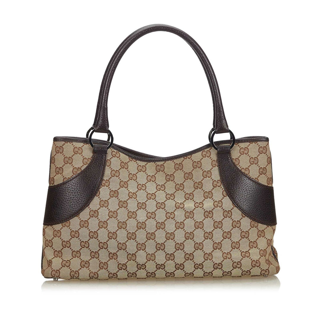 Pre-Loved G*G Brown Canvas Fabric GG Tote Bag Italy