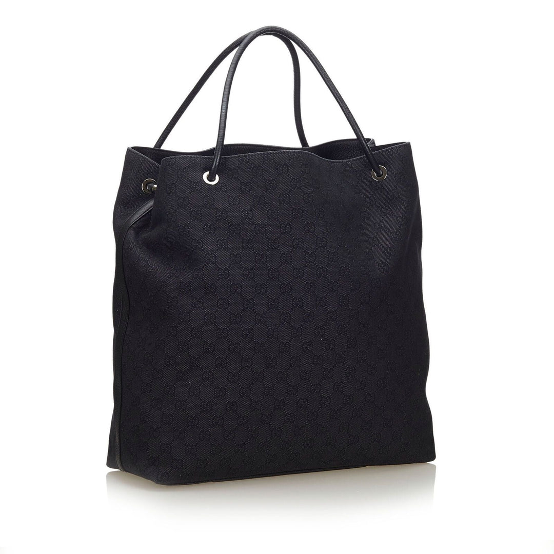 Pre-Loved G*G Black Canvas Fabric GG Gifford Tote Bag Italy