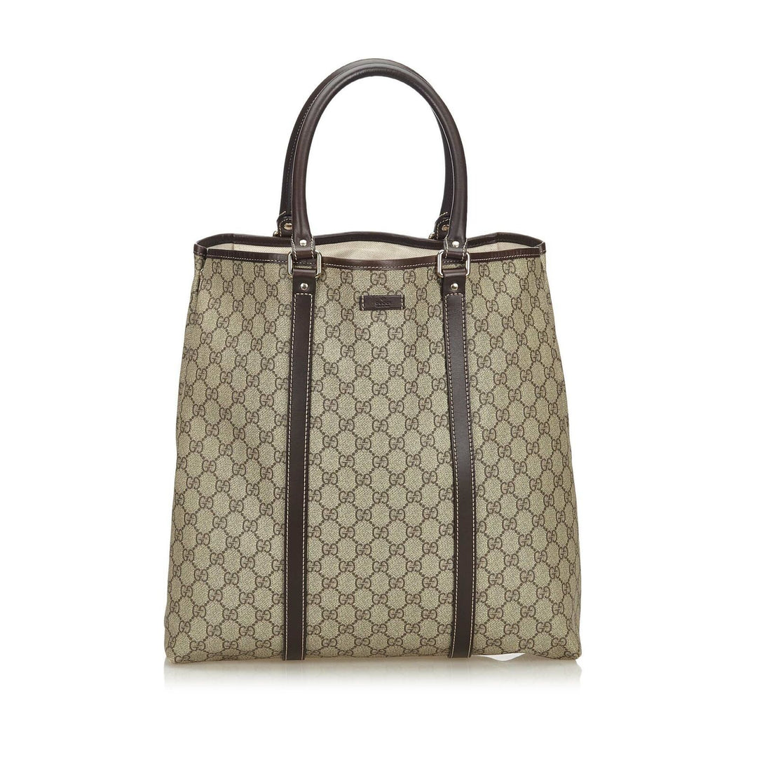 Pre-Loved G*G Brown Beige Coated Canvas Fabric GG Supreme Tote Bag Italy