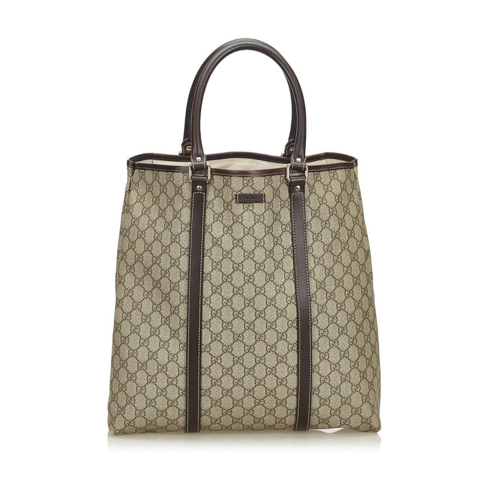 Pre-Loved G*G Brown Beige Coated Canvas Fabric GG Supreme Tote Bag Italy