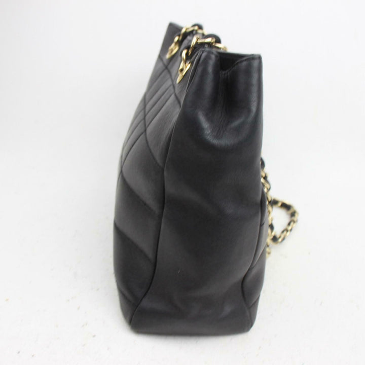 C*C Tote Bag Chocolate Bar Chain Tote Black Lamb Skin