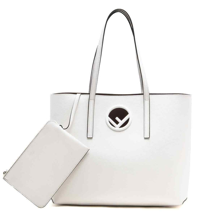 Fendi Ladies Tote bag New Shopping Logo White Leather New Shopper Logo Bag
